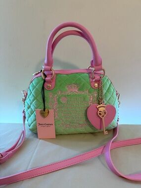 Juicy Couture Pink & Mint Quilted Satchel with Heart Key Charm
